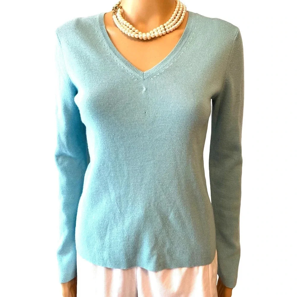 Ann Taylor Loft Cashmere Merino Wool Blend V Neck Sweater Women Size S Stretch